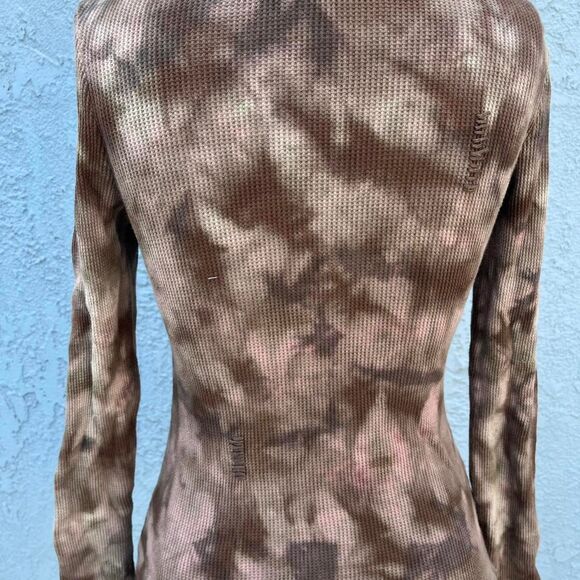 Y2k Tie Dye Waffle Knit Shirt Thermal embellished ed hardy style Large - Picture 5 of 8